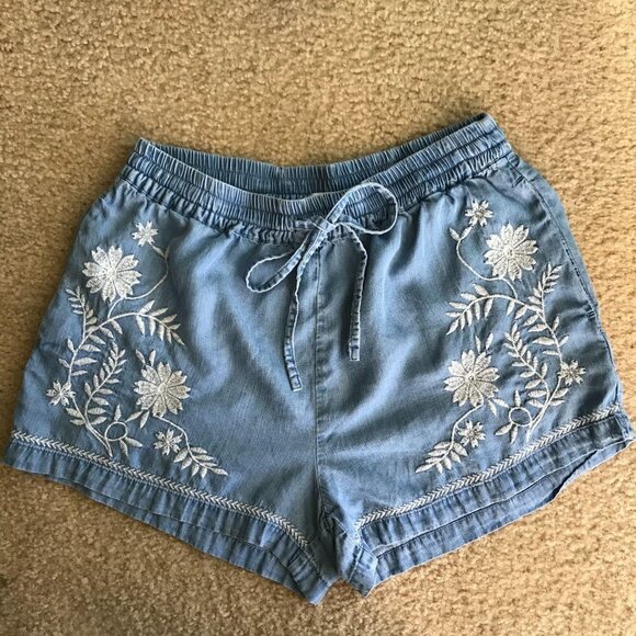 Forever 21 Chambray Embroidered Short Set Small Boho - Picture 3 of 8